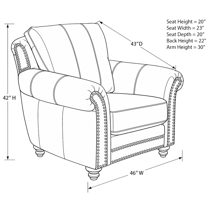 Clinton Genuine Leather Chair With Nailhead Trim - Made in the U.S.A. - Coja