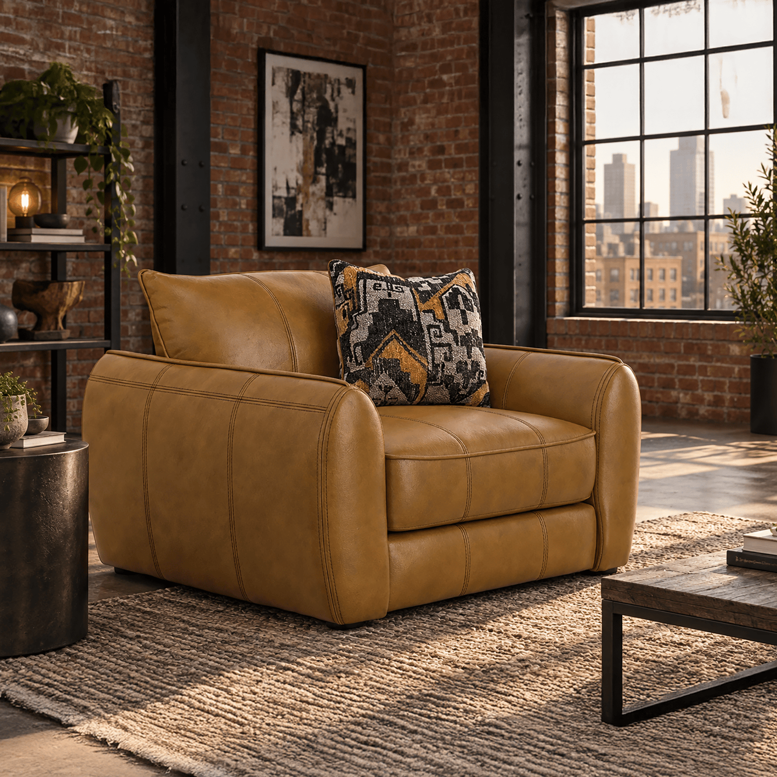 Chantea Camel Ultra-Plush Cuddler Chair, Leather - Coja