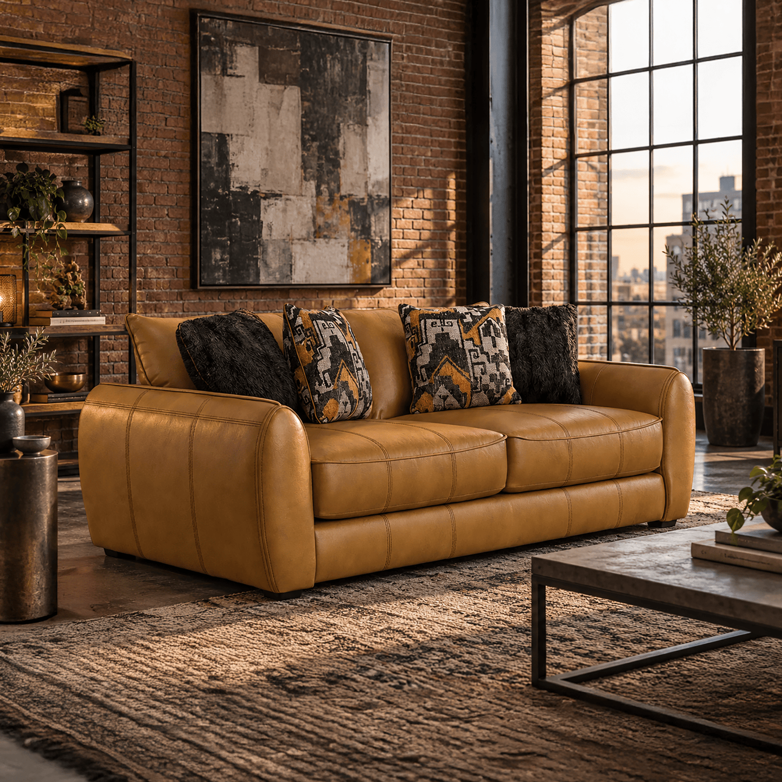 Chantea Ultra-Plush Leather Sofa, Camel - Coja