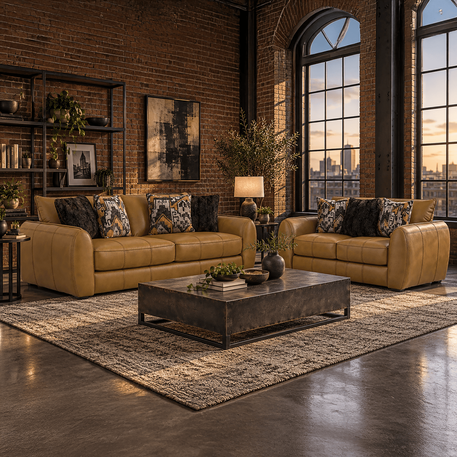 Chantea Two Piece Leather Living Room Set, Camel