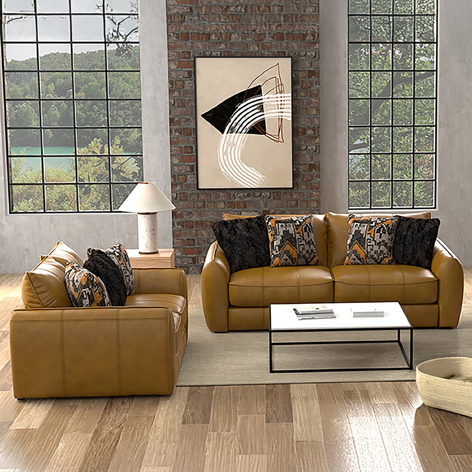Chantea Two Piece Leather Living Room Set, Camel - Coja