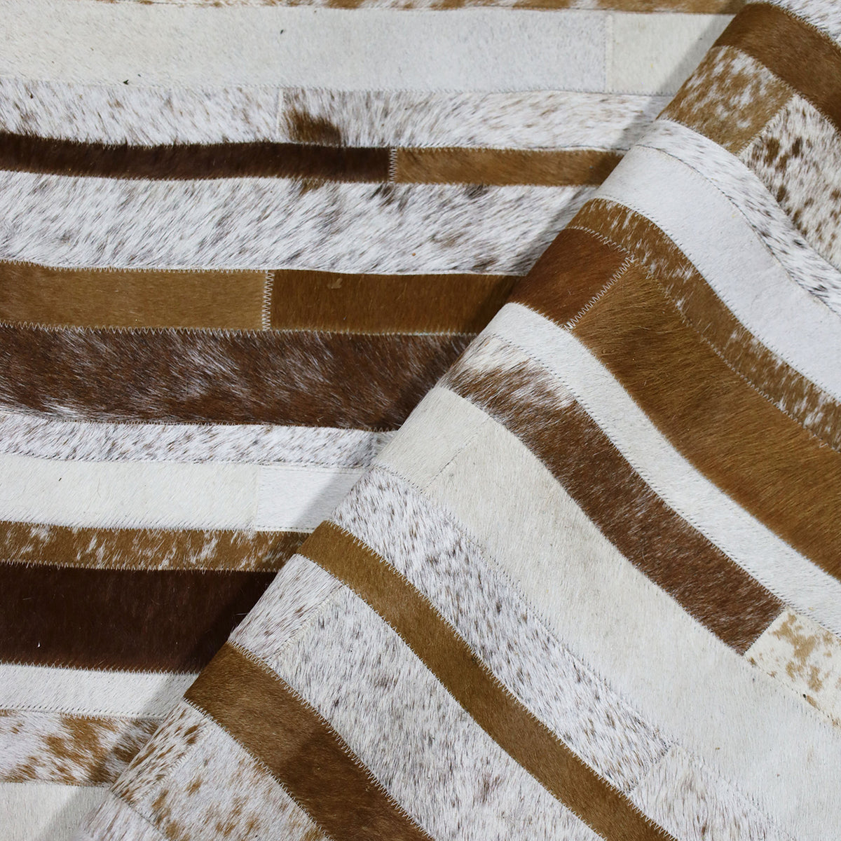 Cinnamon Striped Hair On Leather Rug, rectangle 5&#39; x 8&#39; - Coja