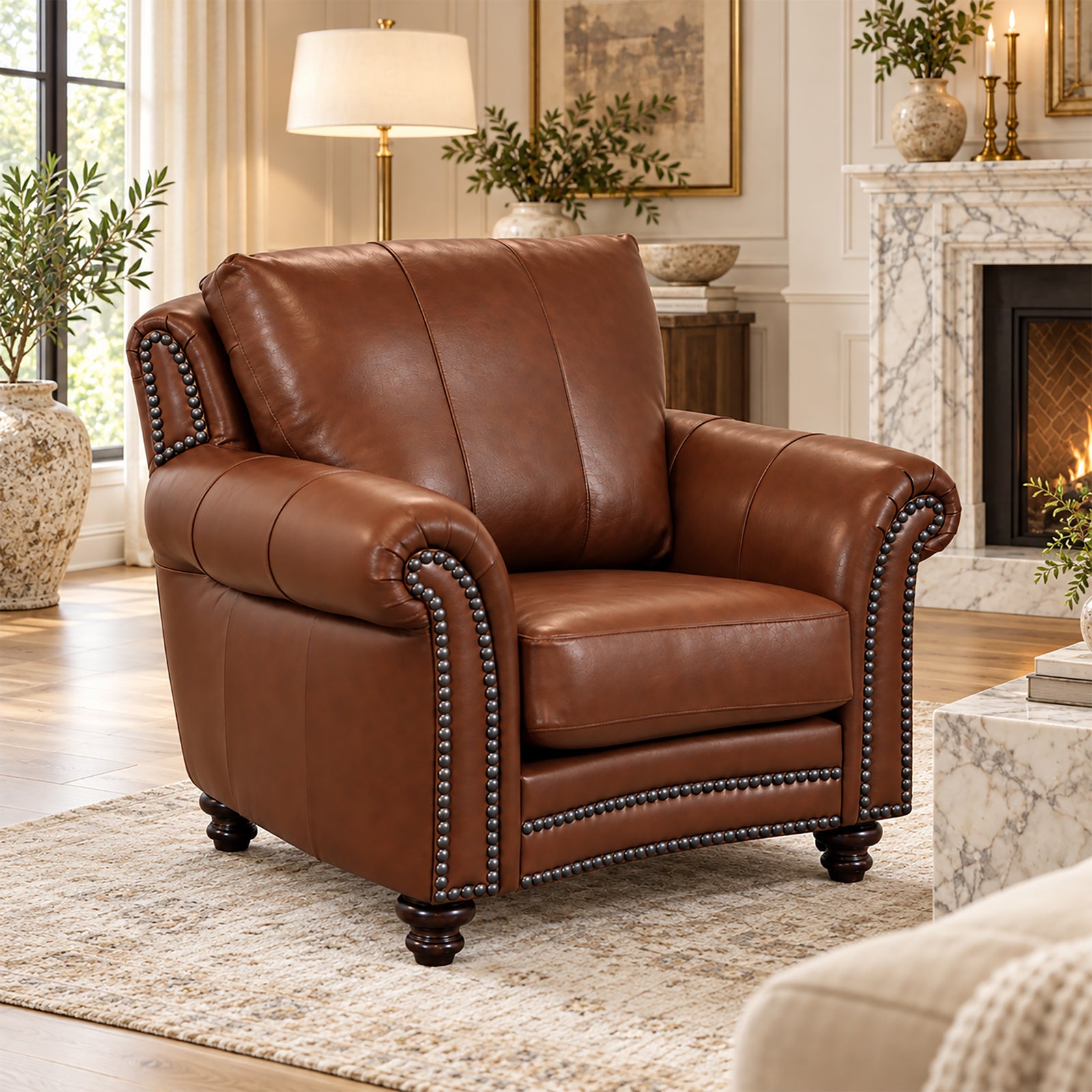 Clinton Genuine Leather Chair With Nailhead Trim - Made in the U.S.A. - Coja