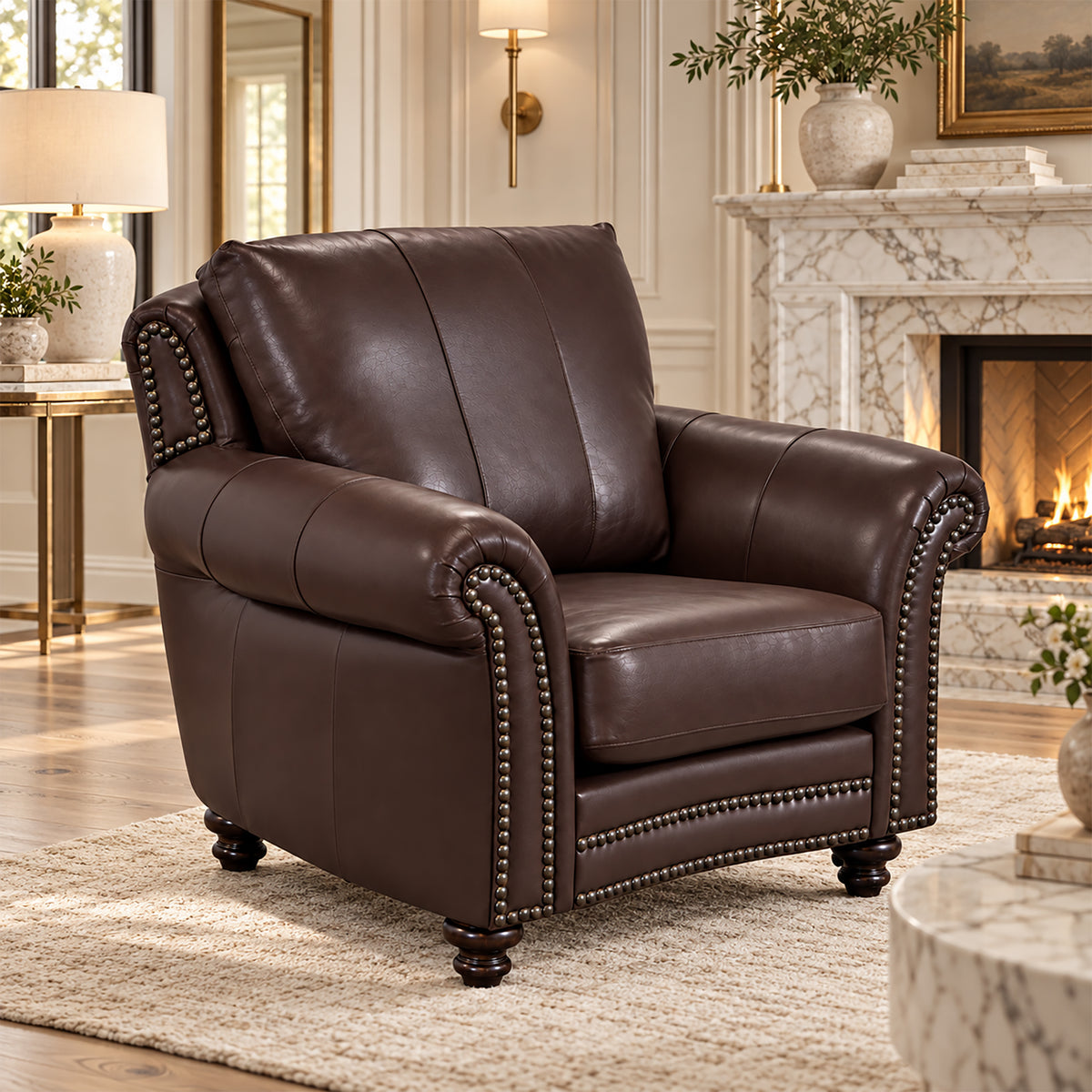 Clinton Genuine Leather Chair With Nailhead Trim - Made in the U.S.A. - Coja