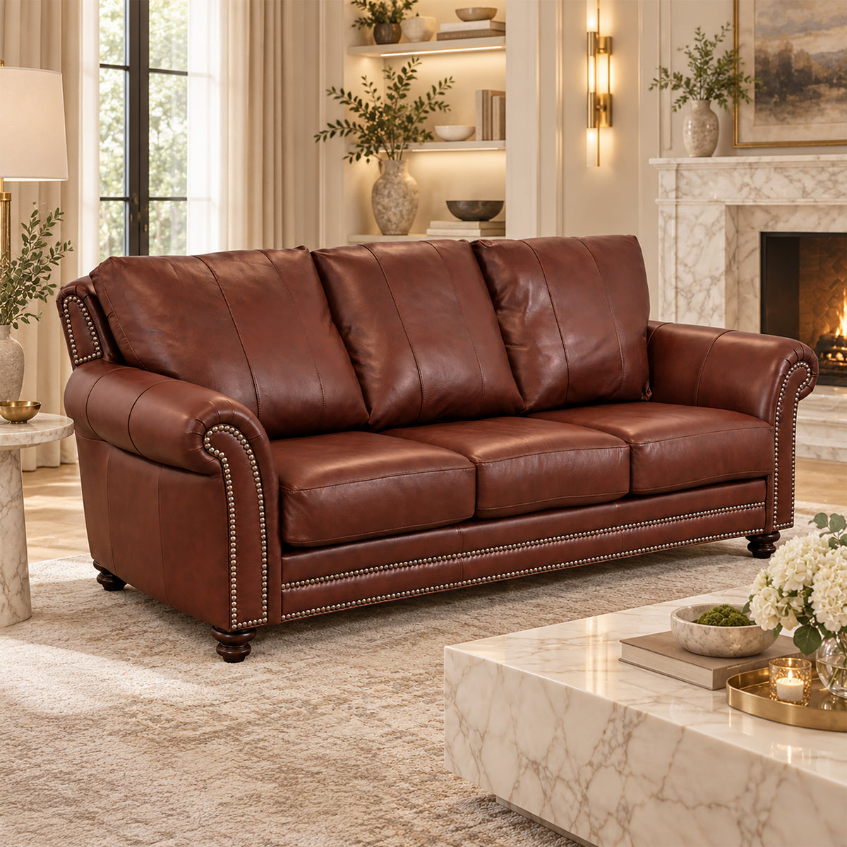 Clinton Genuine Leather Sofa With Nailhead Trim - Made in the U.S.A. - Coja