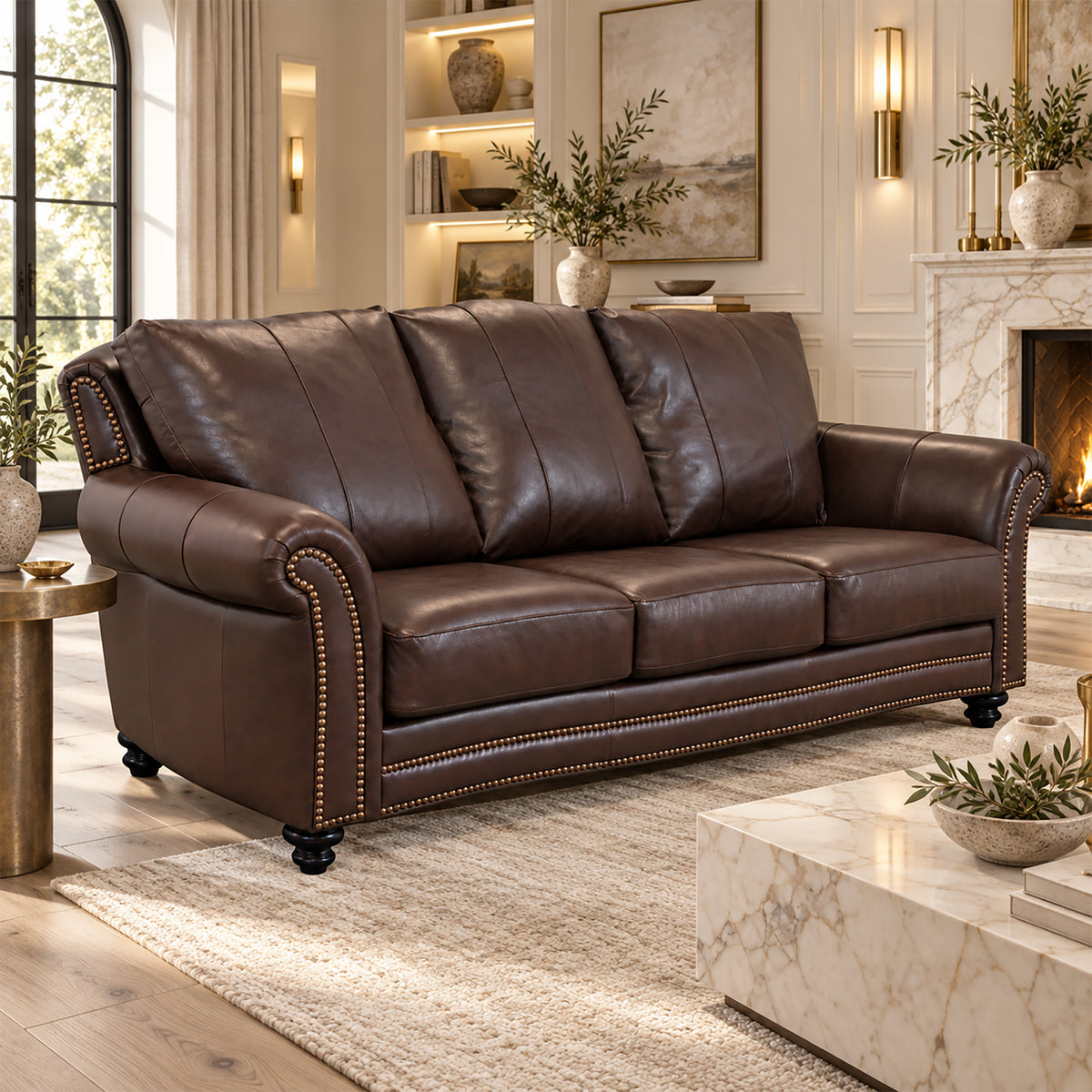 Clinton Genuine Leather Sofa With Nailhead Trim - Made in the U.S.A. - Coja