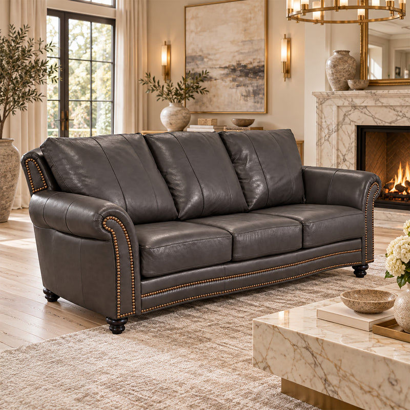 Clinton Genuine Leather Sofa With Nailhead Trim - Made in the U.S.A. - Coja