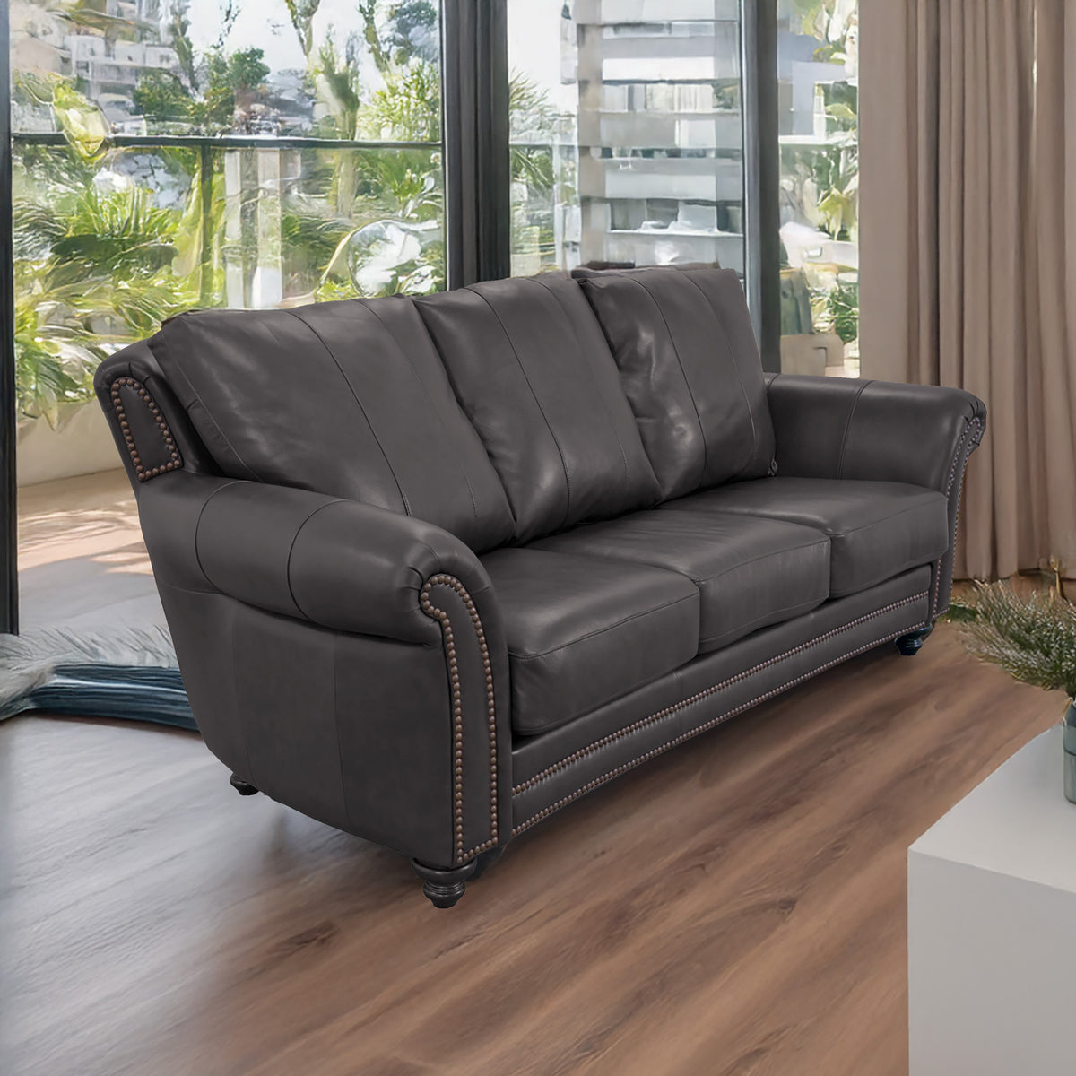 Clinton Genuine Leather Sofa With Nailhead Trim - Made in the U.S.A. - Coja
