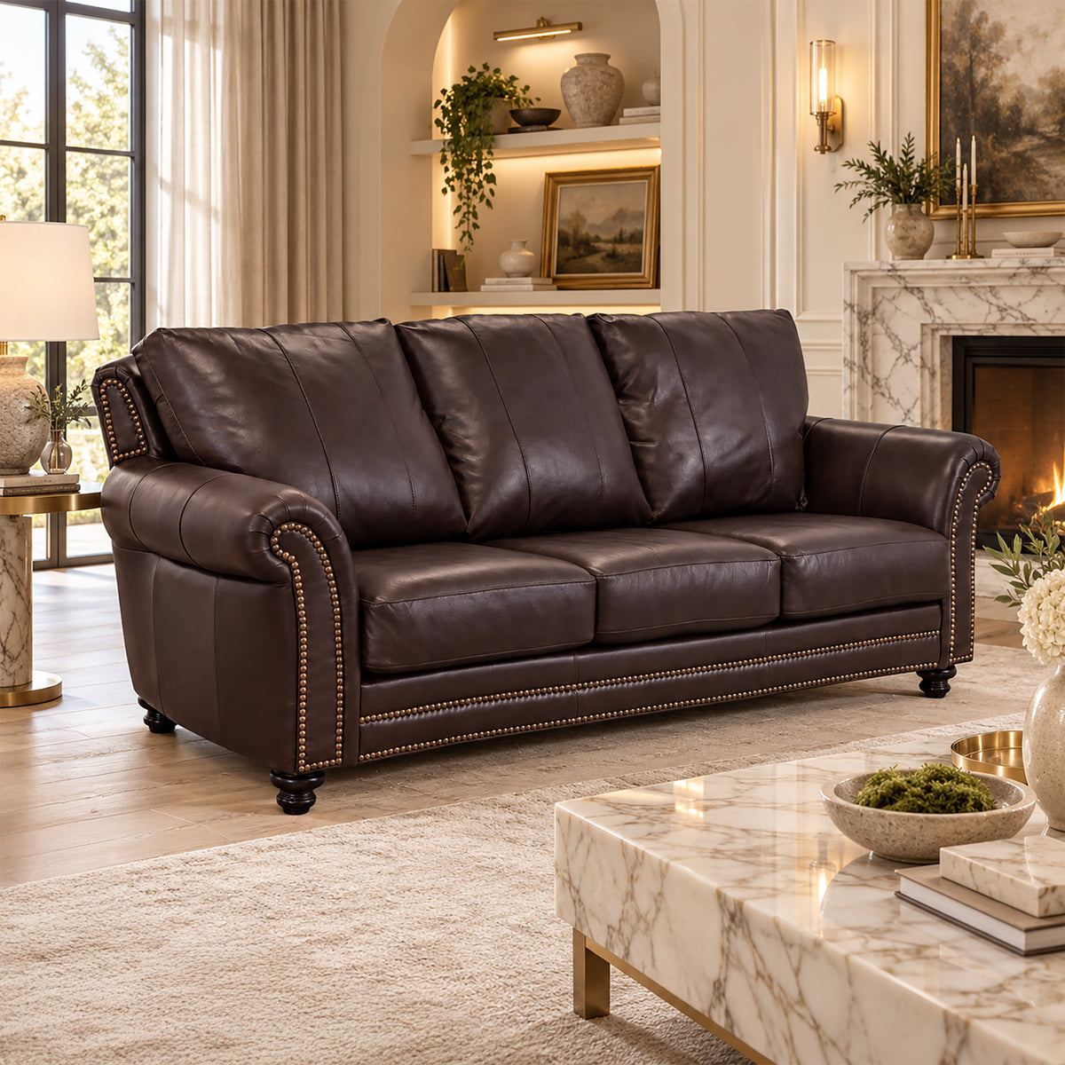 Clinton Genuine Leather Sofa With Nailhead Trim - Made in the U.S.A. - Coja