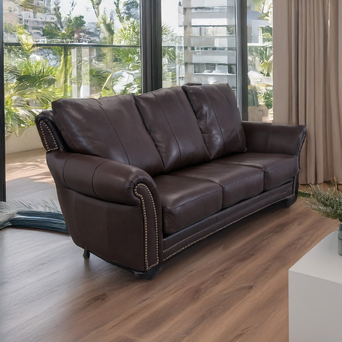 Clinton Genuine Leather Sofa With Nailhead Trim - Made in the U.S.A. - Coja