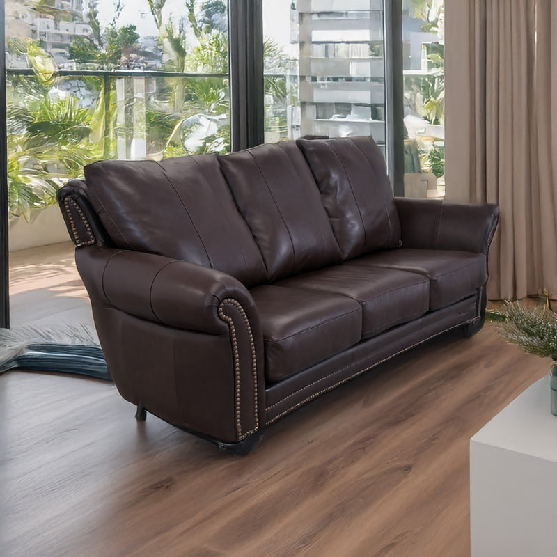 Clinton Genuine Leather Sofa With Nailhead Trim - Made in the U.S.A. - Coja
