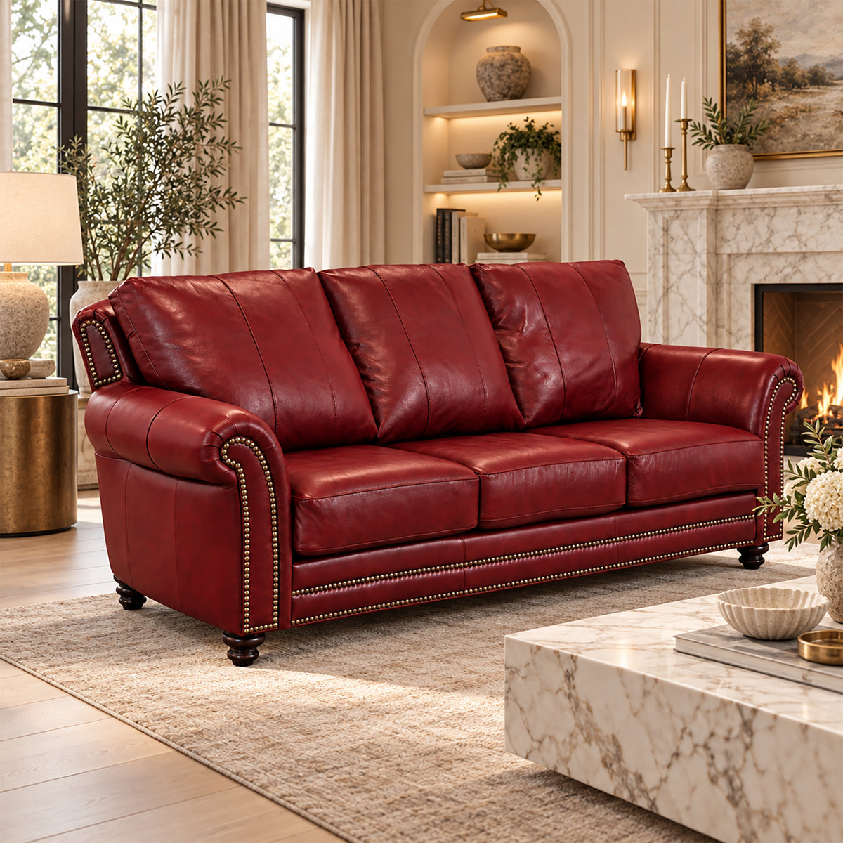 Clinton Genuine Leather Sofa With Nailhead Trim - Made in the U.S.A. - Coja