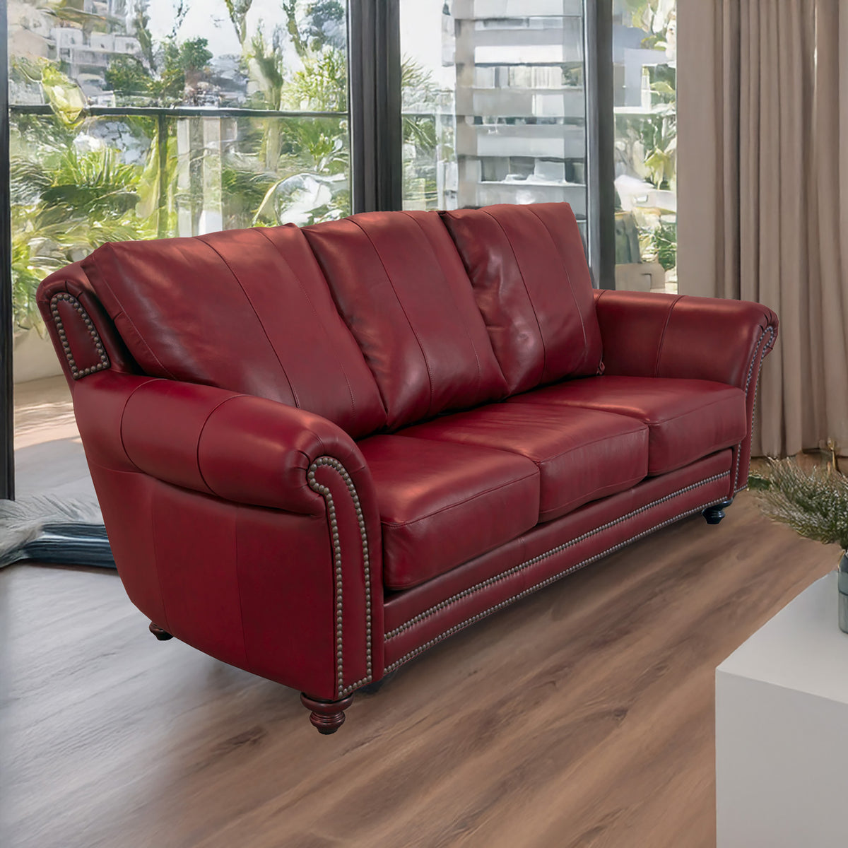 Clinton Genuine Leather Sofa With Nailhead Trim - Made in the U.S.A. - Coja