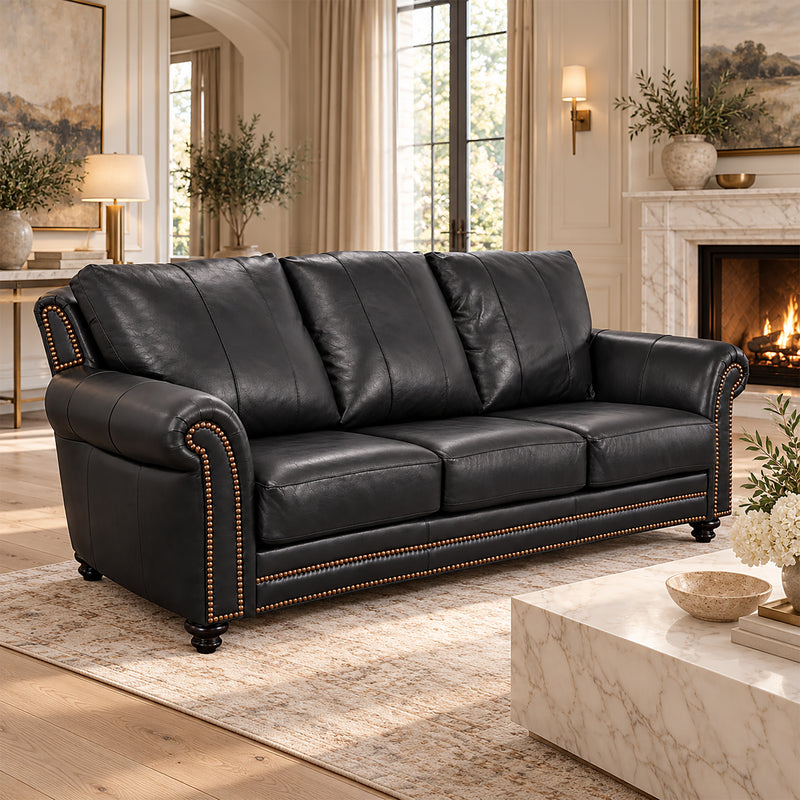 Clinton Genuine Leather Sofa With Nailhead Trim - Made in the U.S.A. - Coja