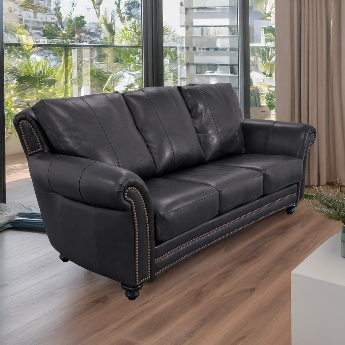 Clinton Genuine Leather Sofa With Nailhead Trim - Made in the U.S.A. - Coja
