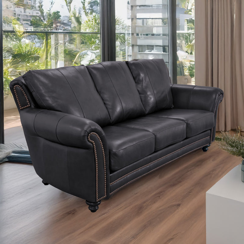 Clinton Genuine Leather Sofa With Nailhead Trim - Made in the U.S.A. - Coja