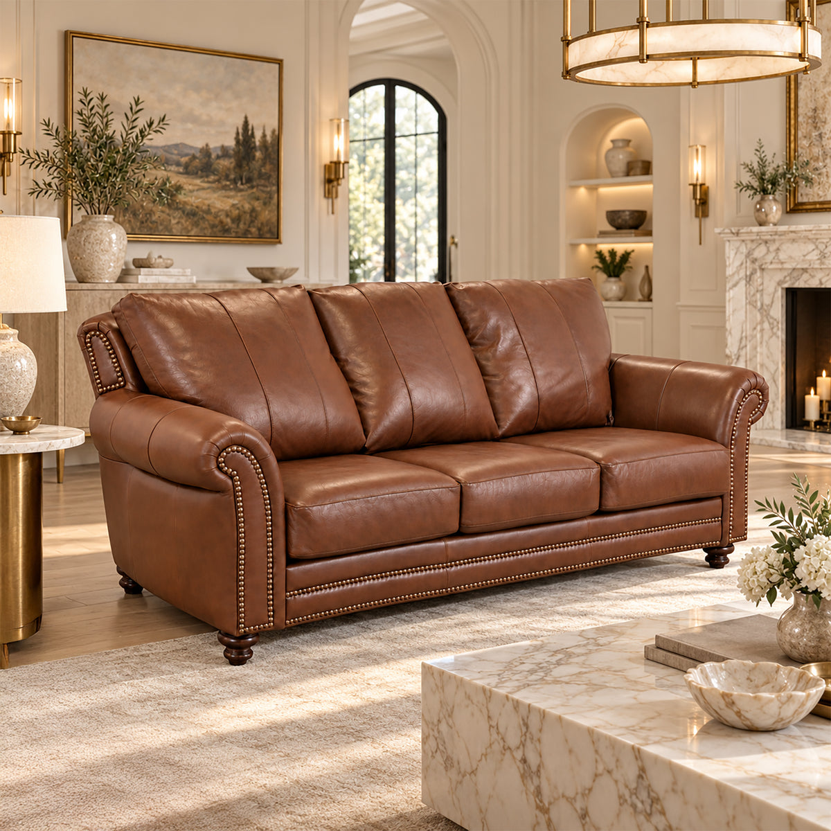 Clinton Genuine Leather Sofa With Nailhead Trim - Made in the U.S.A. - Coja