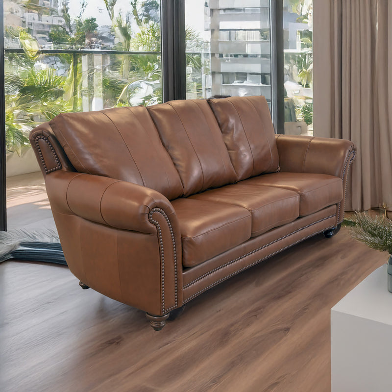Clinton Genuine Leather Sofa With Nailhead Trim - Made in the U.S.A. - Coja