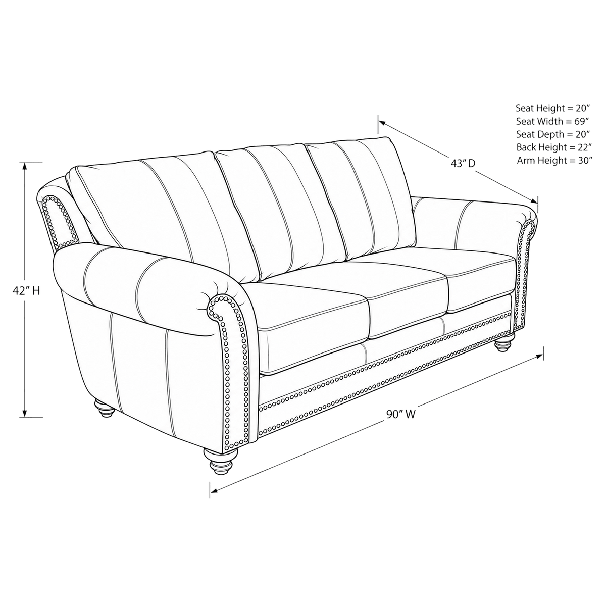 Clinton Genuine Leather Sofa With Nailhead Trim - Made in the U.S.A. - Coja