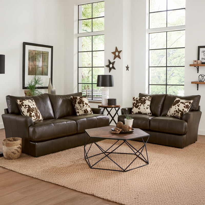 Cobbs Two Piece Leather Sofa and Loveseat Living Room Set, Dark Brown - Coja