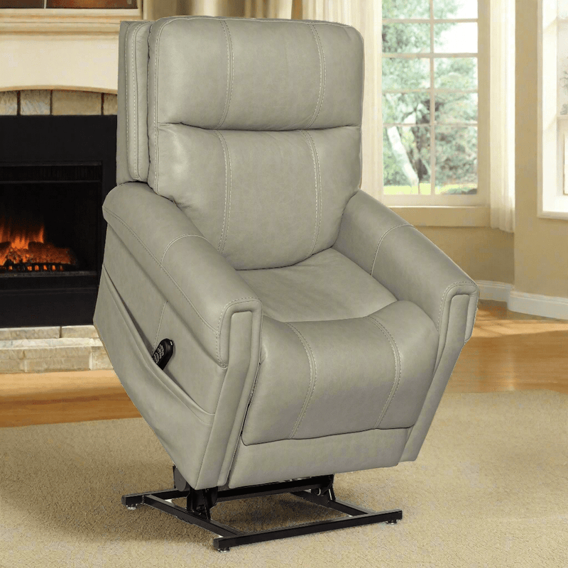 Colina Power Lift Recliner with Articulating Headrest and Lumbar Support, Leather, Gray - Coja