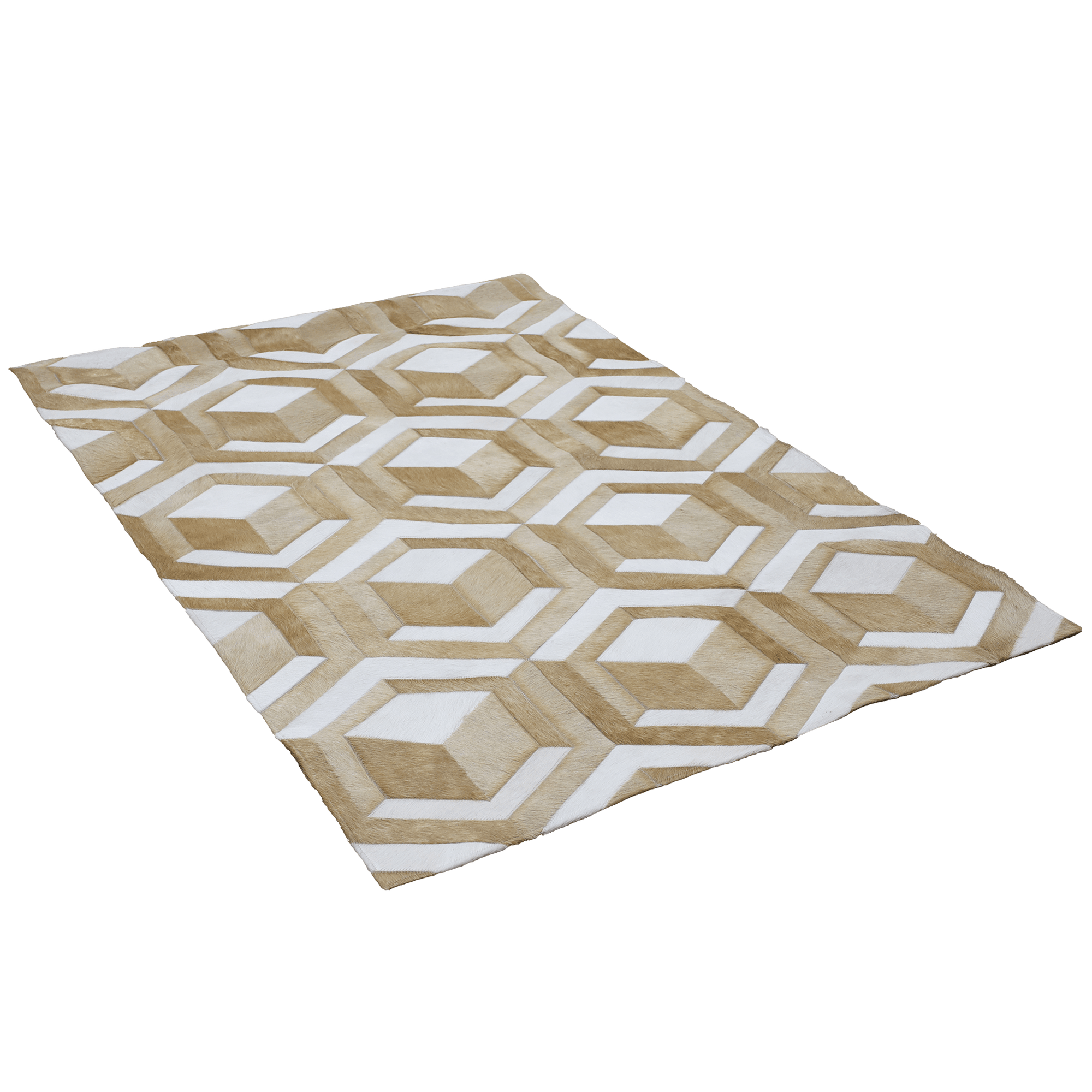 Coral Geometric Hair On Leather Rug, Rectangle 4' x 6' - Coja