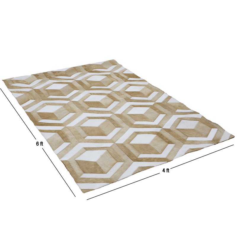 Coral Geometric Hair On Leather Rug, Rectangle 4' x 6' - Coja