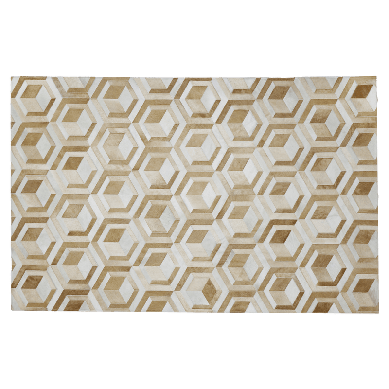 Coral Geometric Hair On Leather Rug, Rectangle 4' x 6' - Coja