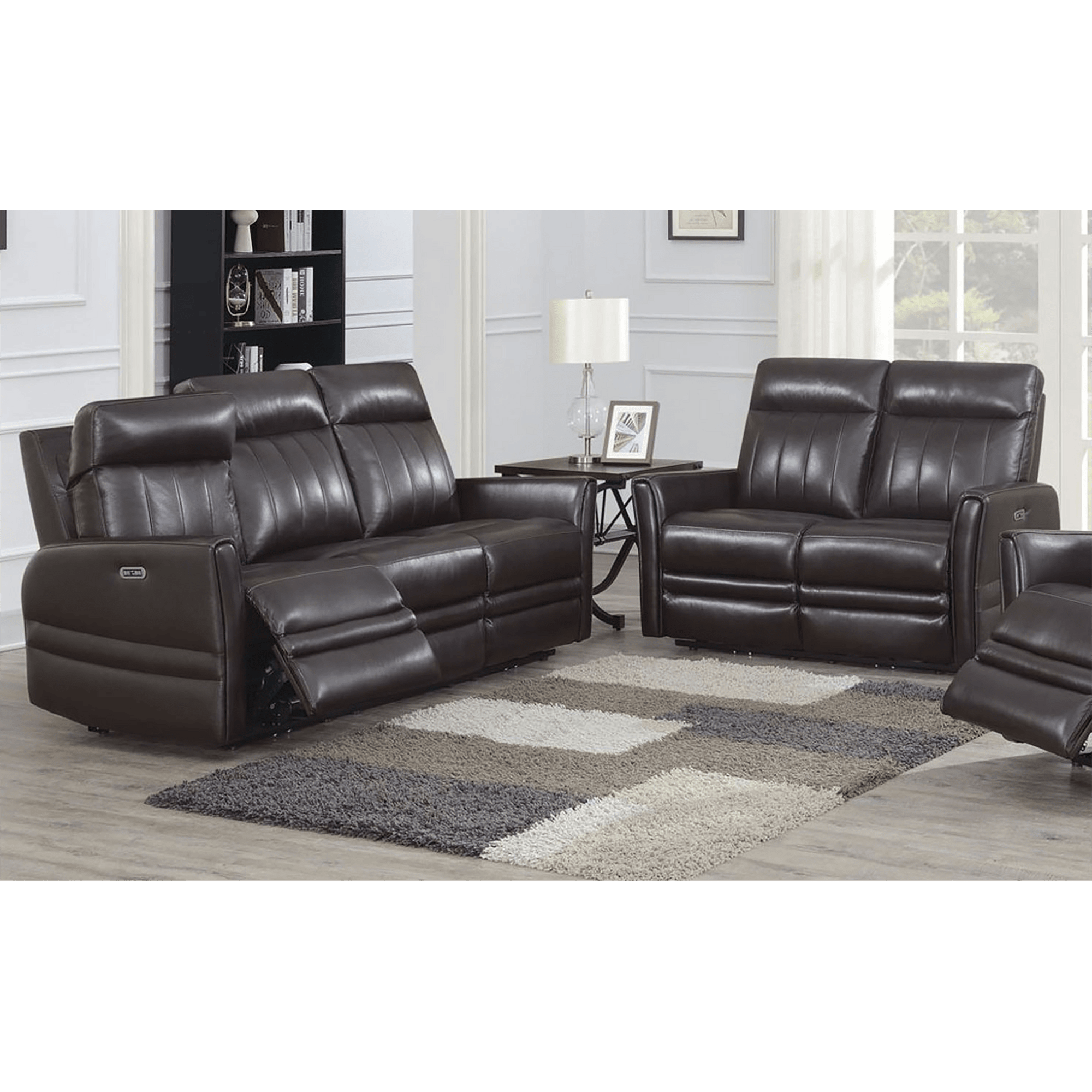 Coslada Leather Sofa and Loveseat Power Reclining Set with Articulating Headrest, Dark Brown