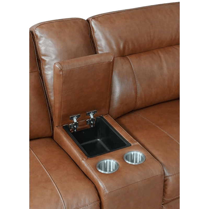 Cumana Leather Power Reclining Sectional with Articulating Headrest, Storage, Cupholders and USB Port, Brown - Coja