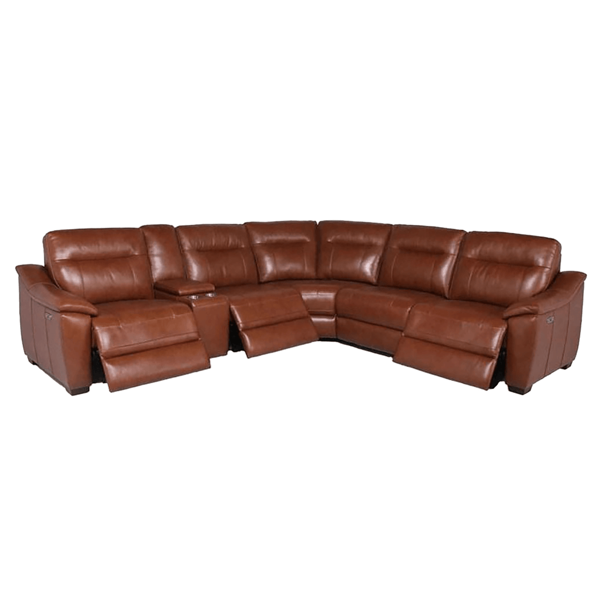 Cumana Leather Power Reclining Sectional with Articulating Headrest, Storage, Cupholders and USB Port, Brown - Coja