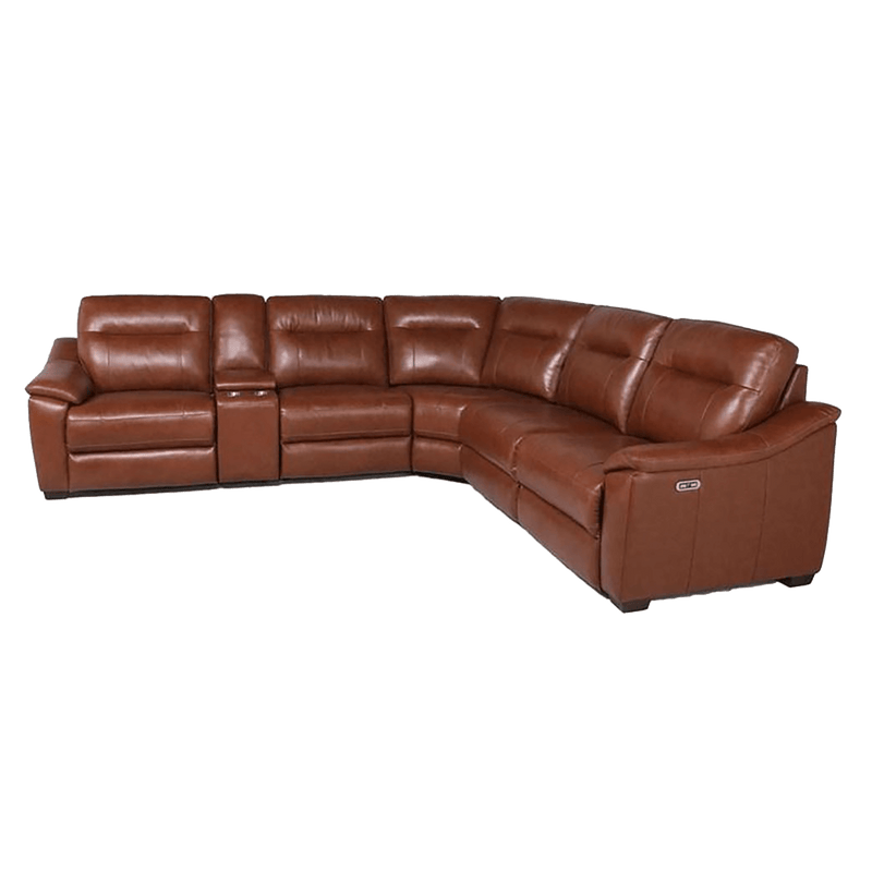 Cumana Leather Power Reclining Sectional with Articulating Headrest, Storage, Cupholders and USB Port, Brown - Coja