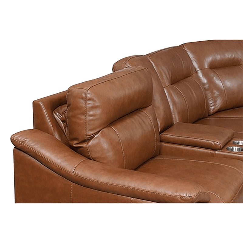 Cumana Leather Power Reclining Sectional with Articulating Headrest, Storage, Cupholders and USB Port, Brown - Coja