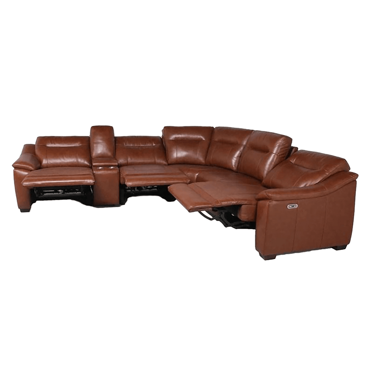 Cumana Leather Power Reclining Sectional with Articulating Headrest, Storage, Cupholders and USB Port, Brown - Coja