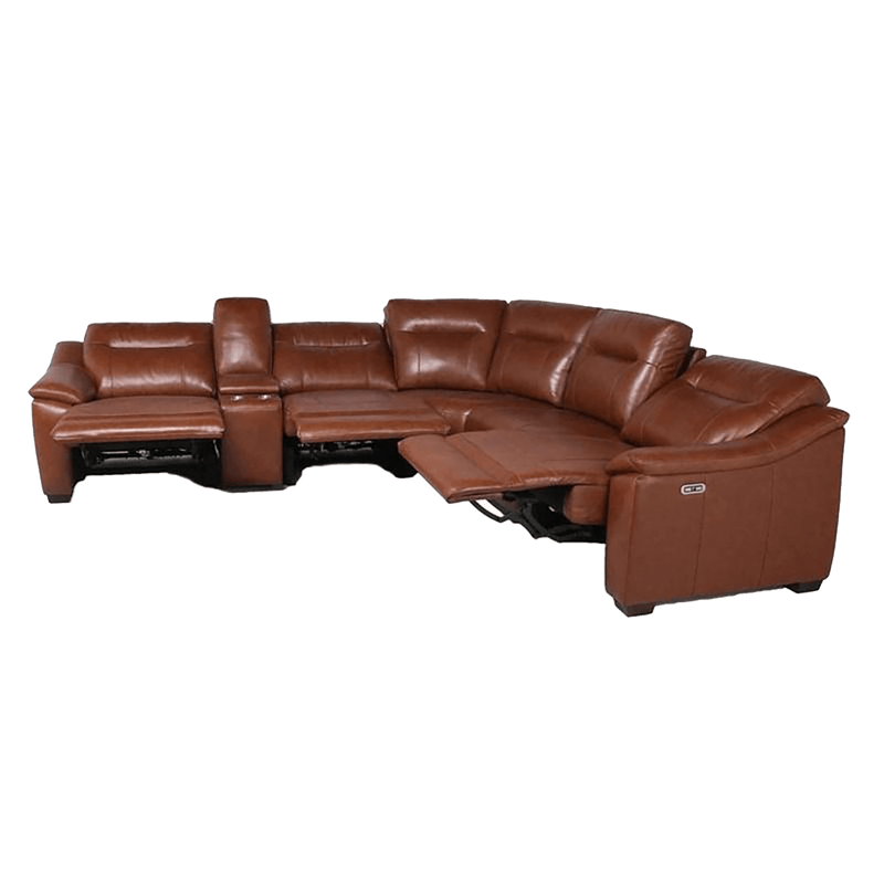 Cumana Leather Power Reclining Sectional with Articulating Headrest, Storage, Cupholders and USB Port, Brown - Coja