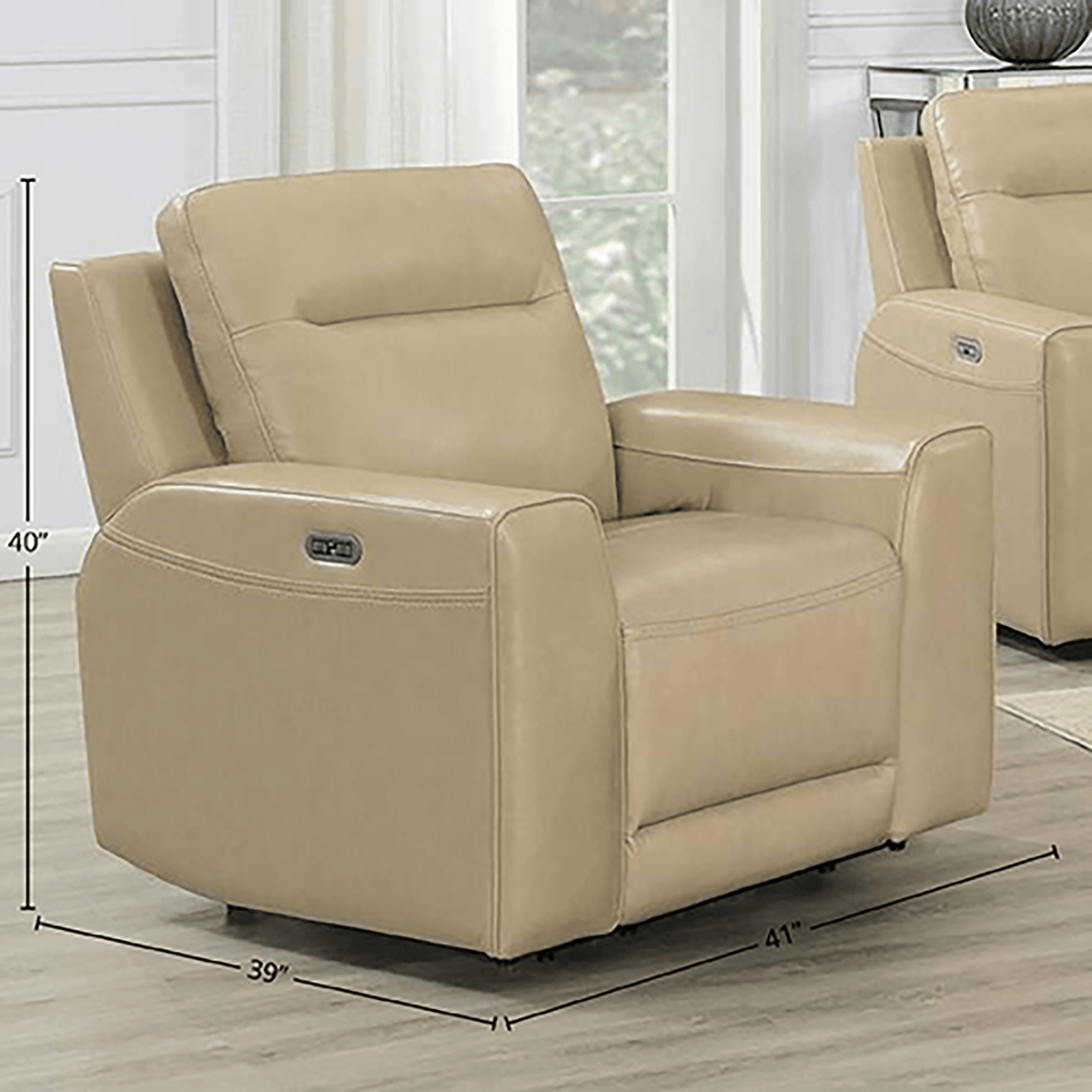 Deurne Leather Power Recliner Chair with Articulating , headrest, Beige