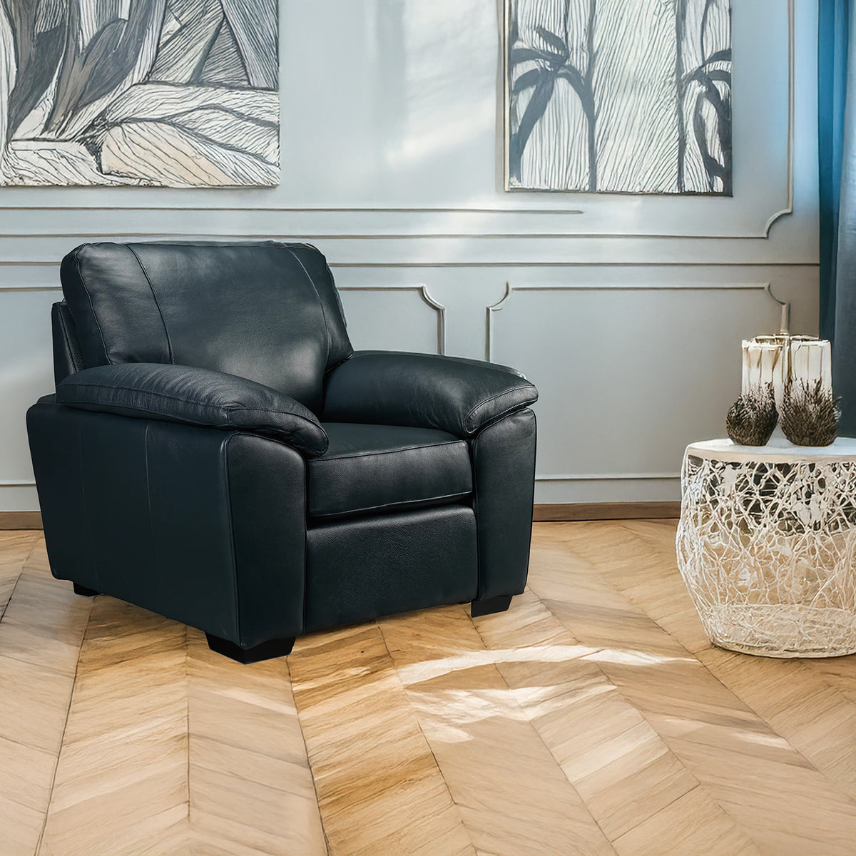 Deston Leather Chair, Navy Blue - Coja