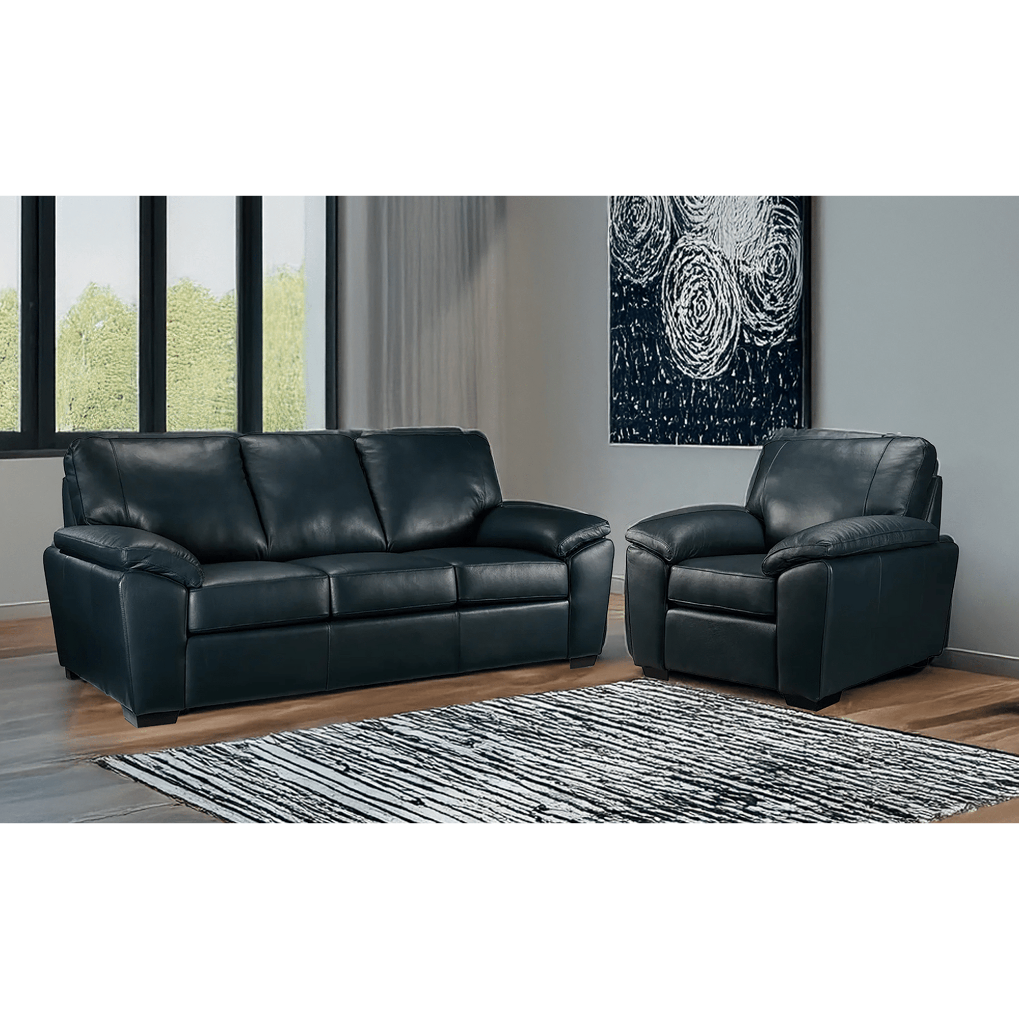 Deston Leather Sofa and Armchair Set, Navy Blue - Coja