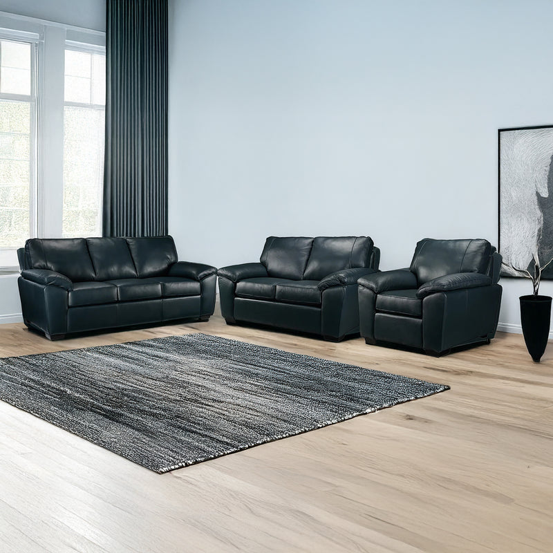 Deston Leather Sofa, Loveseat and Chair Set, Navy Blue - Coja