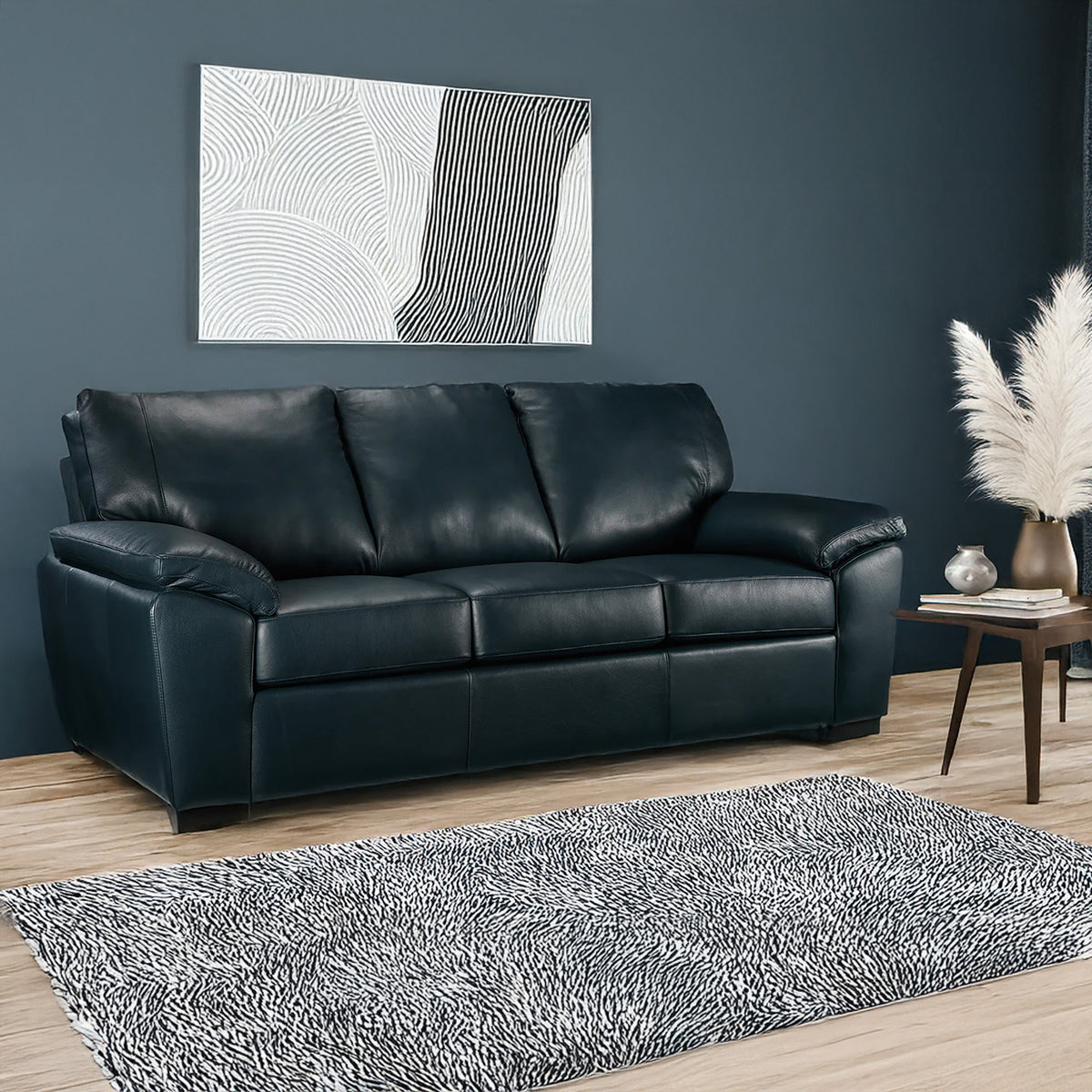 Deston Leather Sofa, Navy Blue - Coja