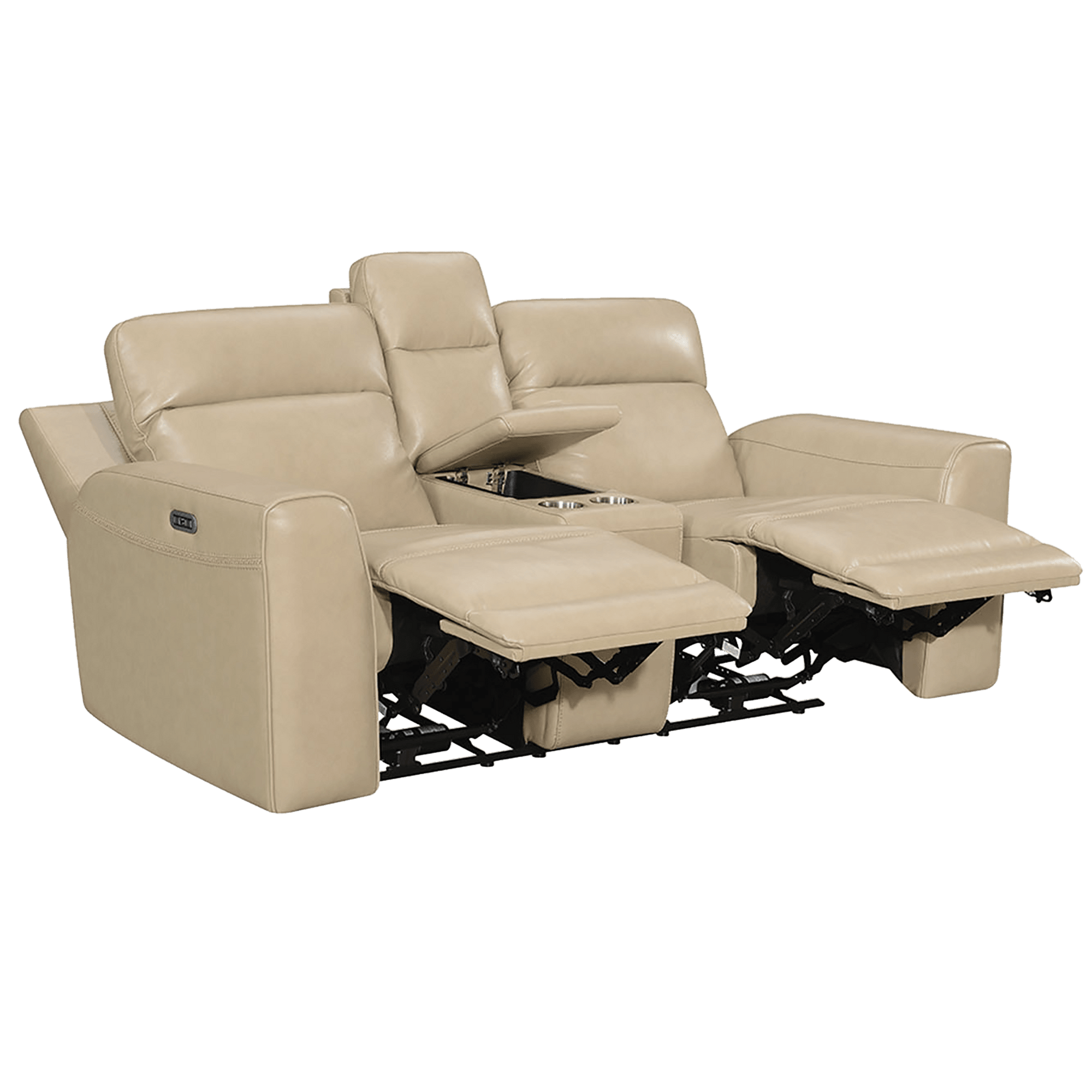 Deurne Leather Power Reclining Loveseat with Articulating Headrest, Beige