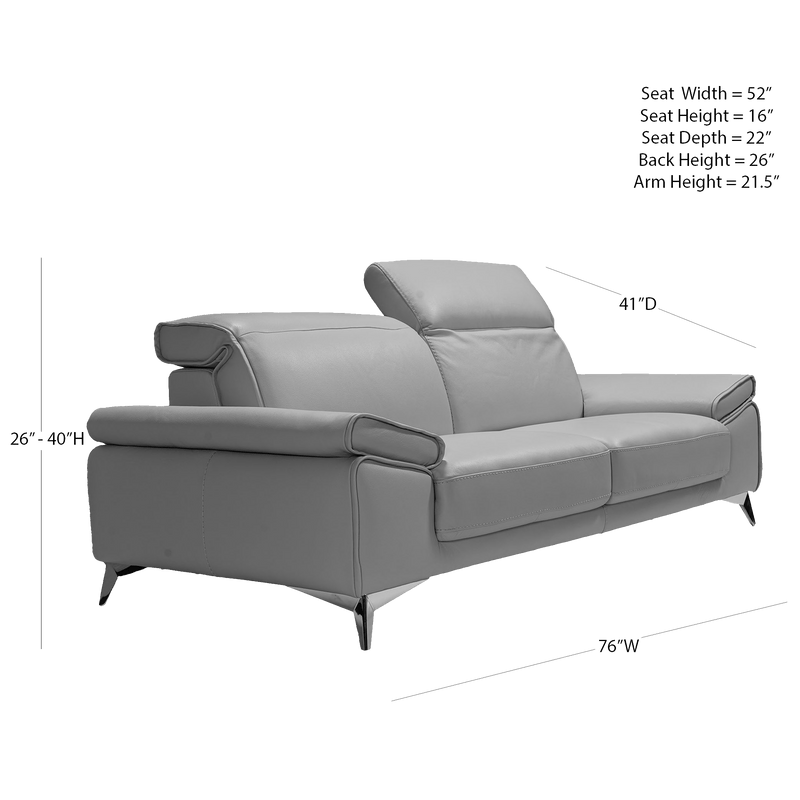Donatella Italian Leather Loveseat in Light Gray - Coja