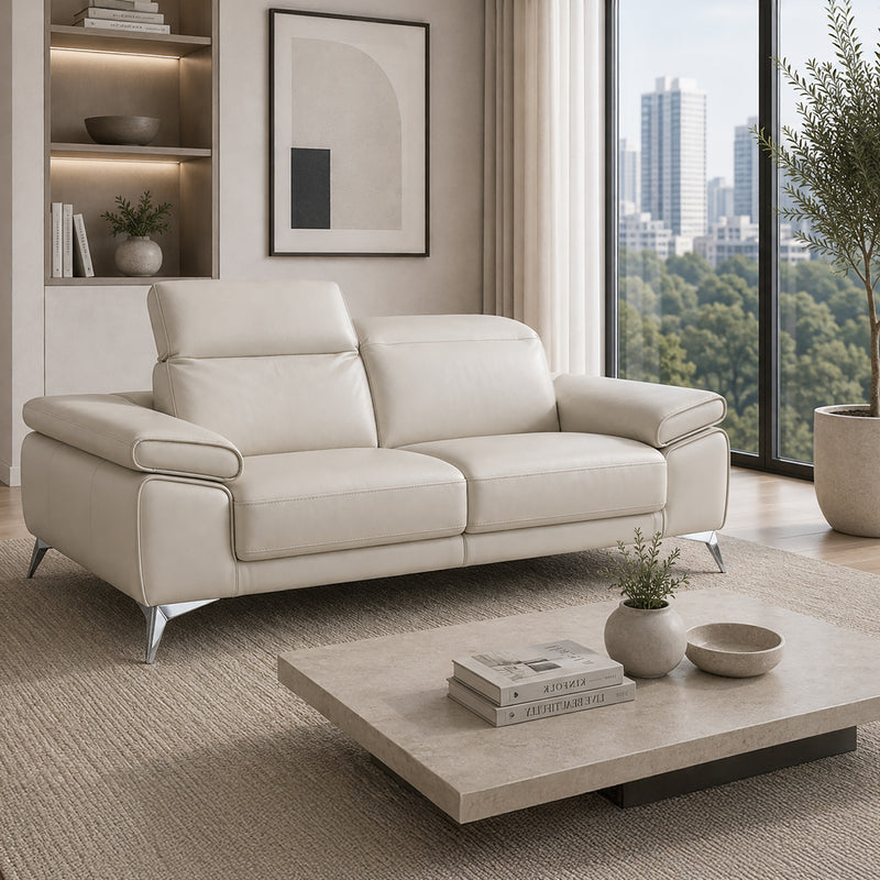 Donatella Italian Leather Loveseat in Light Gray - Coja