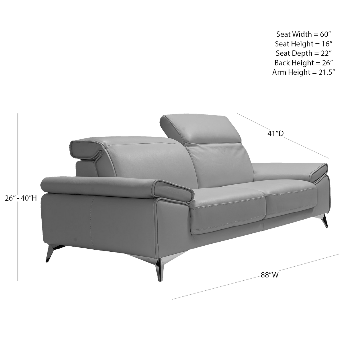 Donatella Italian Leather Sofa in Light Gray - Coja