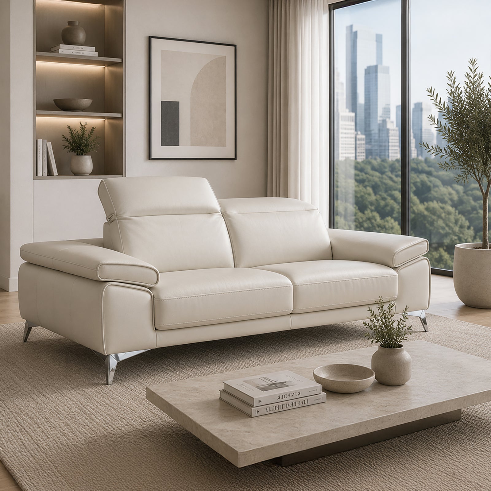 Donatella Italian Leather Sofa in Light Gray - Coja