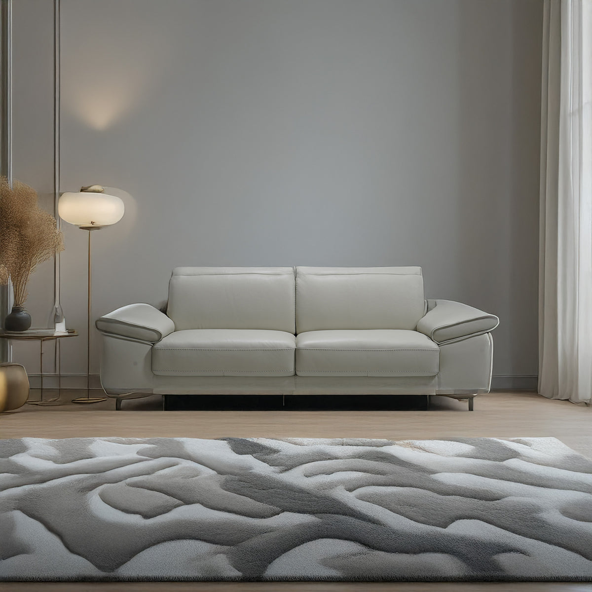 Donatella Italian Leather Sofa in Light Gray - Coja