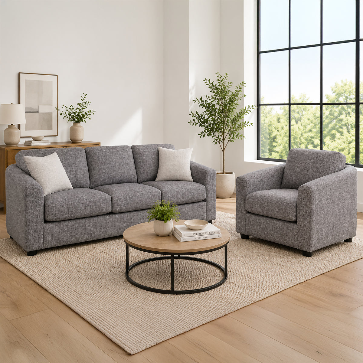 Driftmoor Fabric Sofa & Chair Set with Accent Cushions