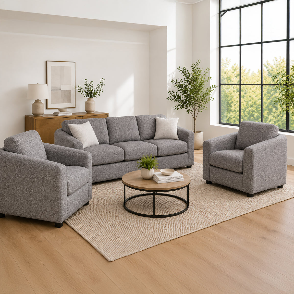 Driftmoor Fabric Sofa & Two Chairs Set with Accent Cushions