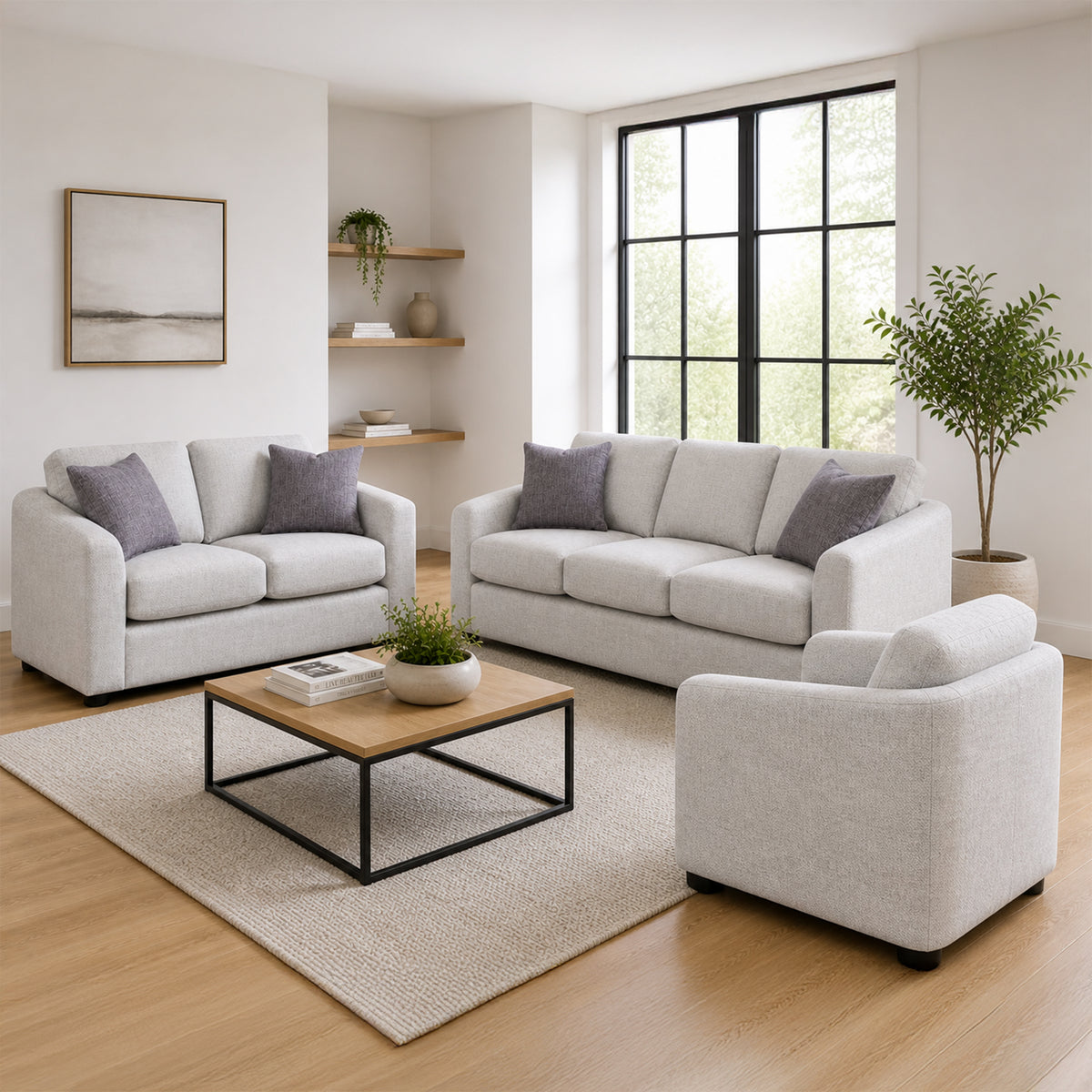 Driftmoor Fabric Sofa, Loveseat & Chair Set with Accent Cushions