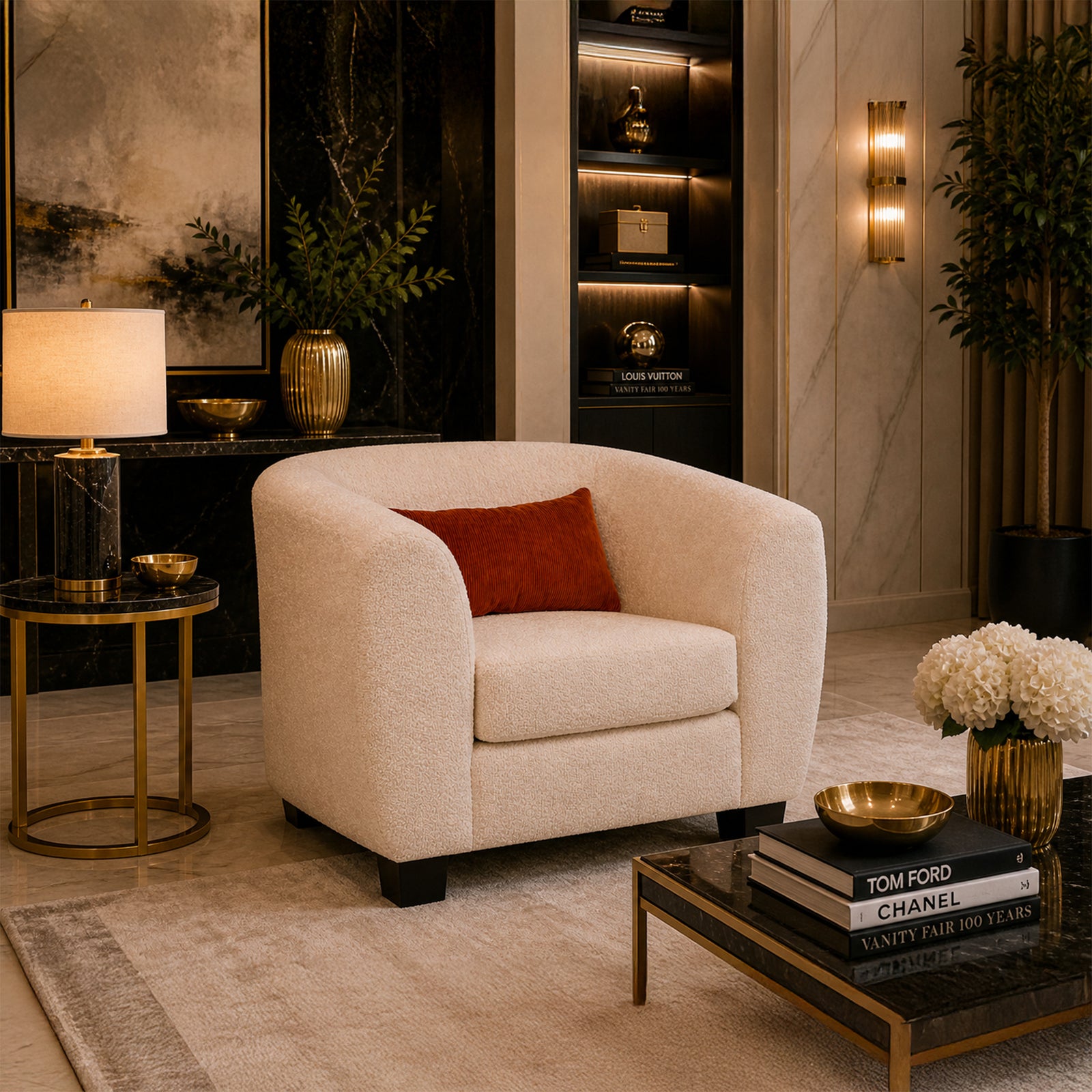 Everrest Fabric Chair with Accent Cushions, Cream